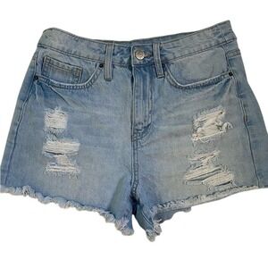 YMI Women's Distressed High Rise Y2K Jean Shorts Size‎ 9/29 Light Wash Denim